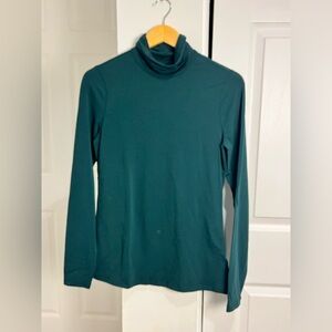 Lands End Turtleneck Womens Small Tall Green Shaped Fit Cotton Blend Stretch